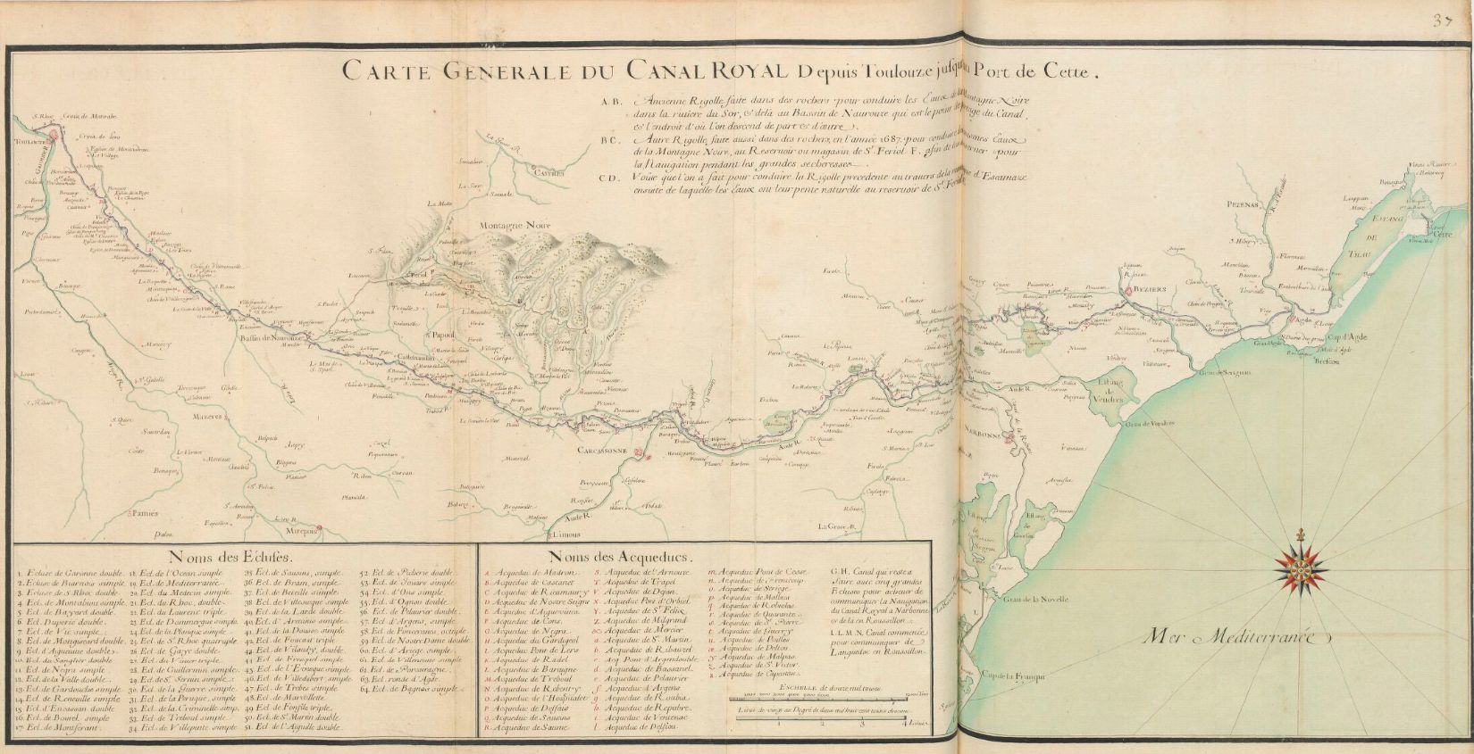 Fig. 2 'Carte générale du canal royal depuis Toulouze jusqu’au port de Cette' in 1693 (BnF, Ge DD 4585-2)